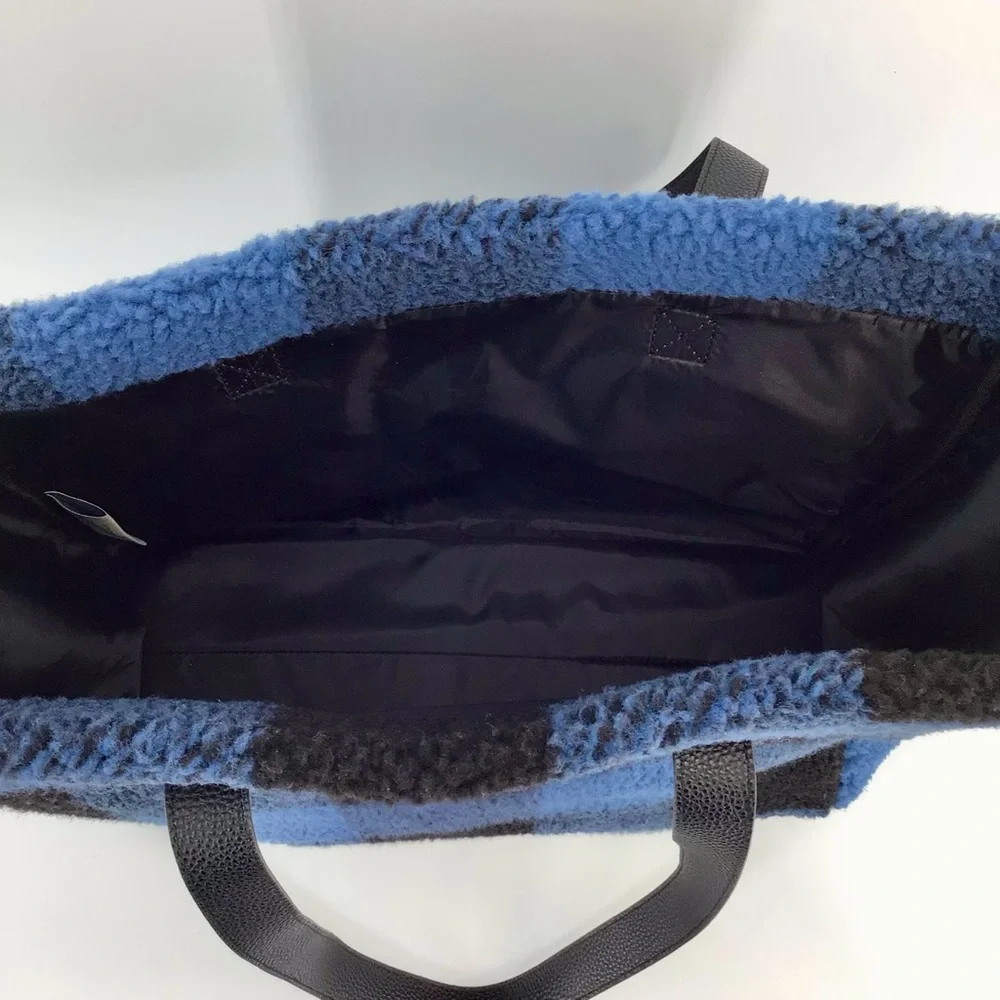 Barnes & Noble Exclusive Blue Buffalo Plaid Sherpa Tote Bag - Picture 9 of 11